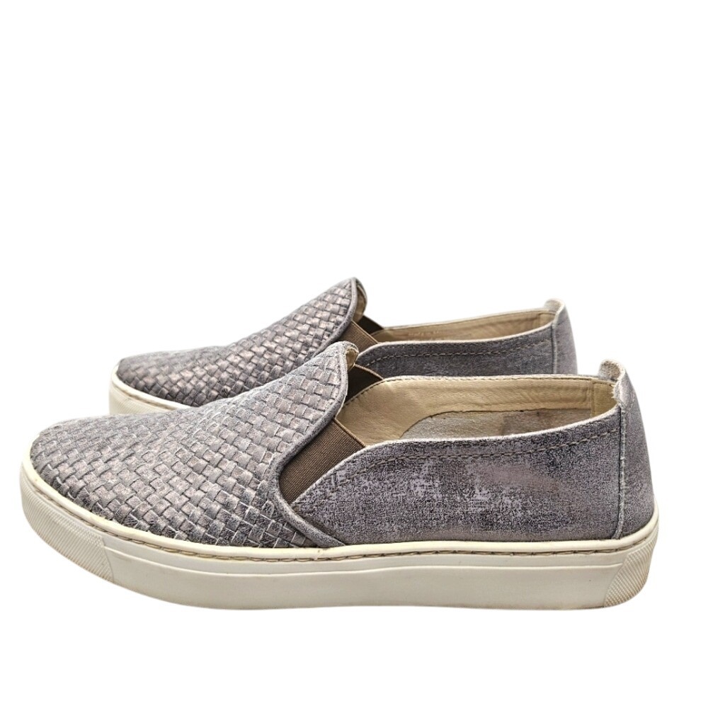 The FLEXX‎ "Sneak Name" Woven Leather Gun Metal Gray Slipon Sneakers US 9  …